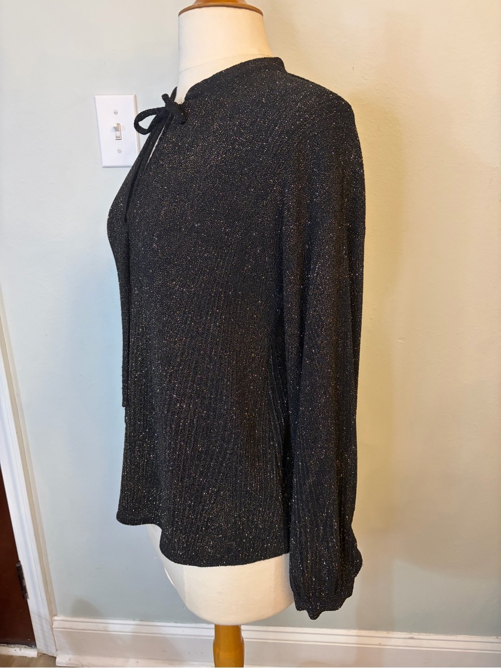 Endless Rose Black Sparkle Tie-Neck V-Neck Sweater - Picture 3 of 11